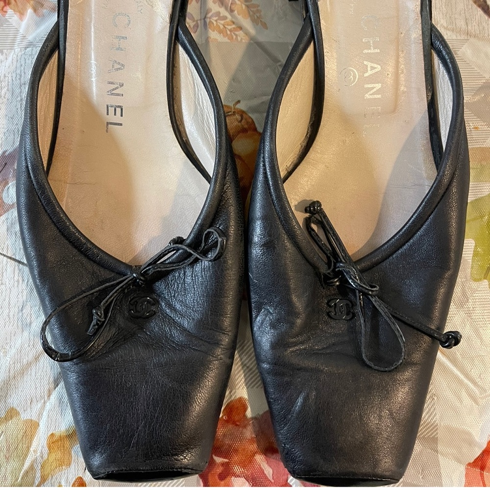 Chanel black leather mules 10.5